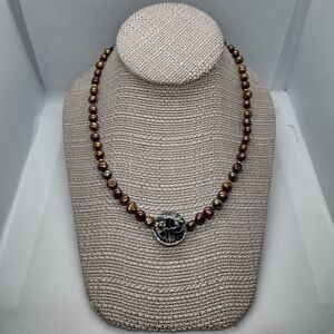 Luc 925 Brown Pearl Necklace with Glass Pendant‎